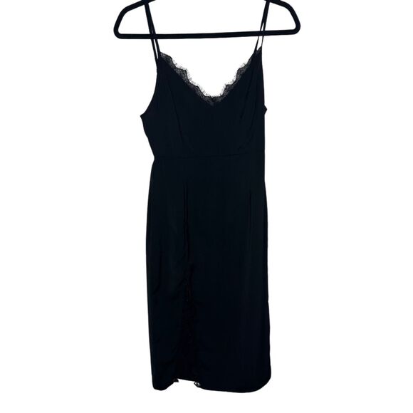 Superdown Women's Black Midi Dress Size XS Lace Fitted Black Side Slit - Picture 2 of 8